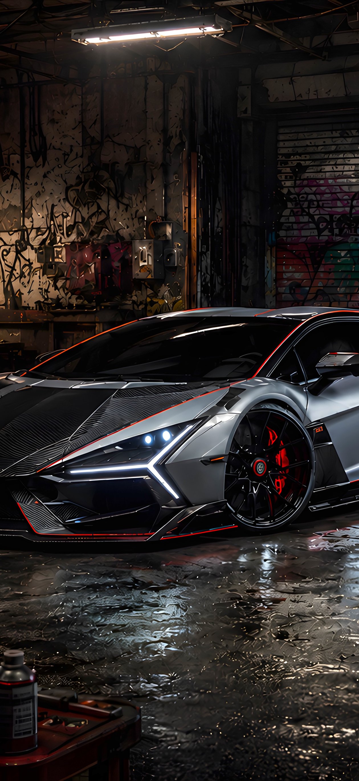Lamborghini Revuelto SV в гетто-мастерской - Обои для iPhone Air в разрешении 1260x2736