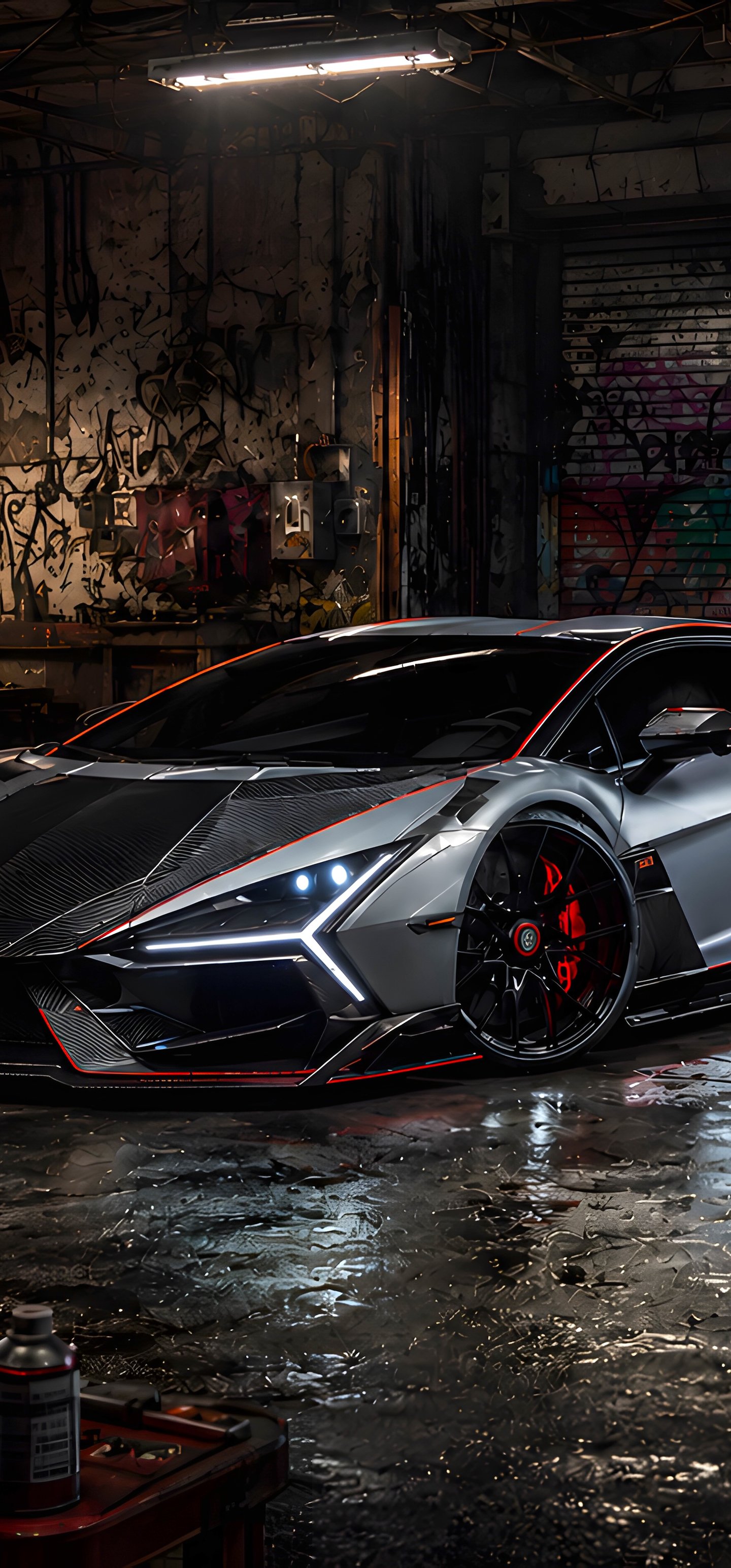 Lamborghini Revuelto SV в гетто-мастерской - Обои для Samsung Galaxy S22 Ultra/S23 Ultra в разрешении 1440x3088