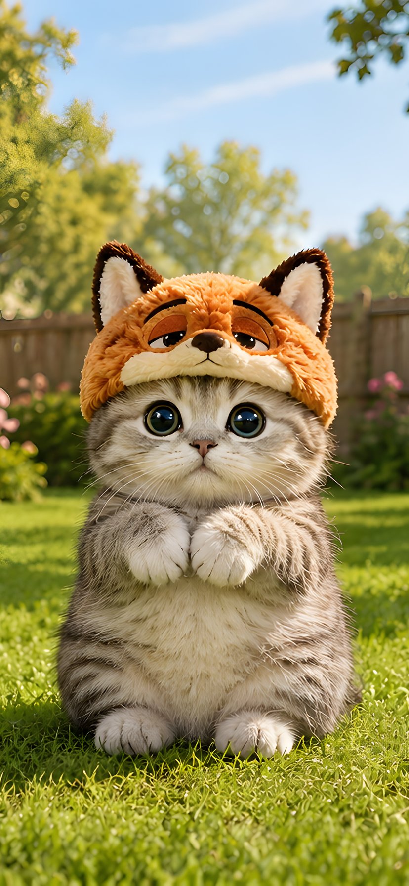 Kitten in a Fox Costume Outdoors - Wallpapers for iPhone 11/XR in 828x1792 resolution