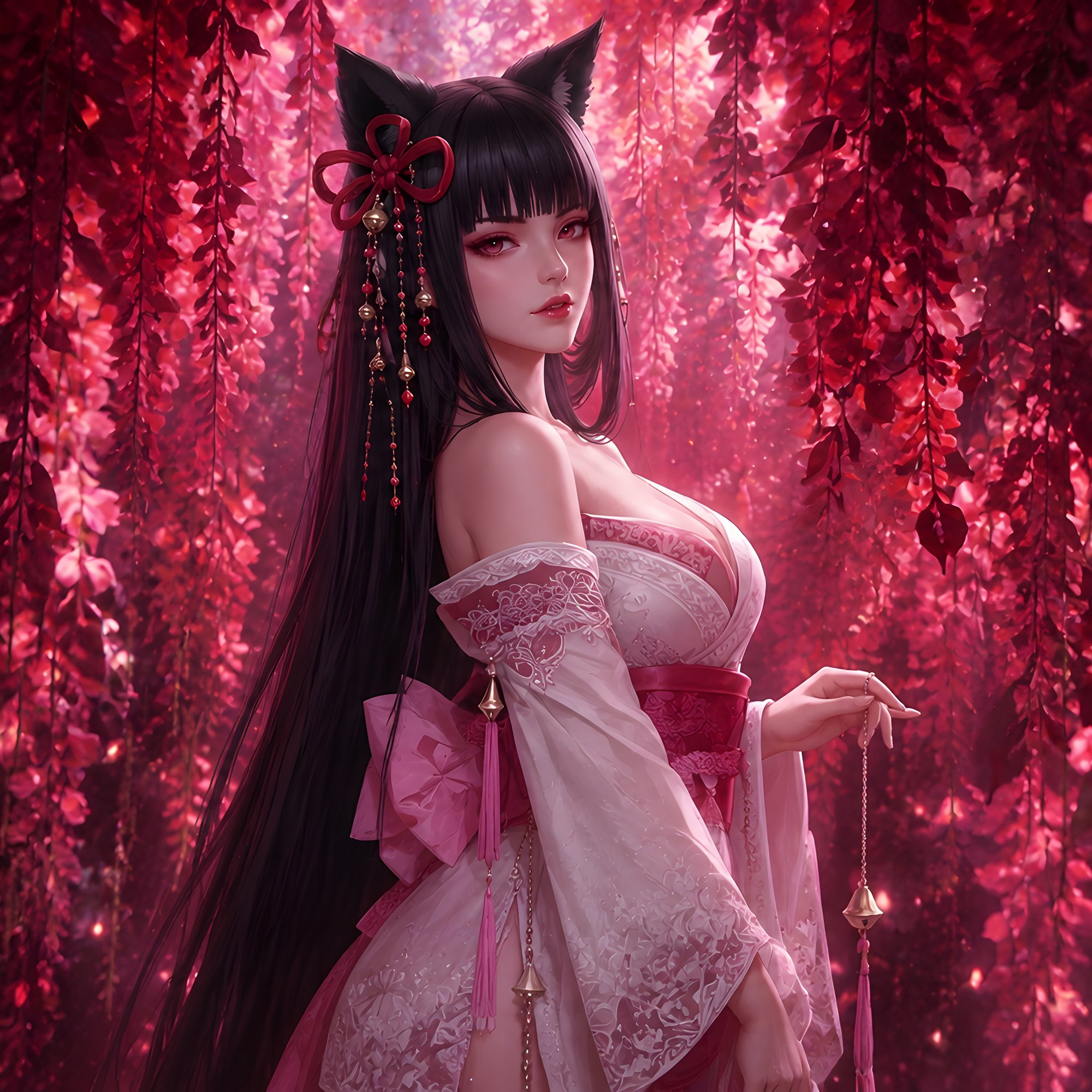 Girl with fox ears among the flowers - Wallpapers for Samsung/Xiaomi in 2000x2000 resolution