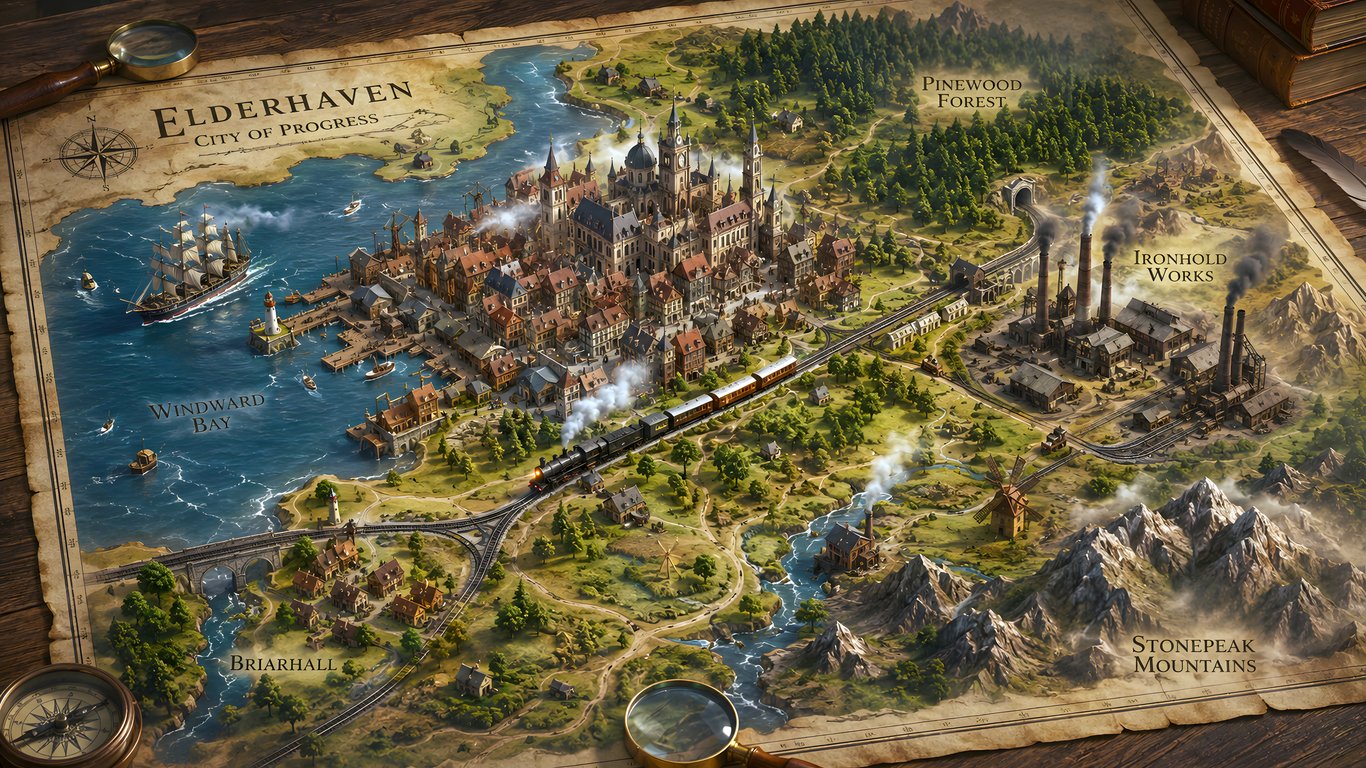 3D map of a fictional city - Laptop Wallpapers in 1366x768 resolution