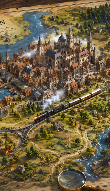 Illustrations Wallpapers for Samsung, HTC, Sony (540x960): map, mountains, railroad, factory
