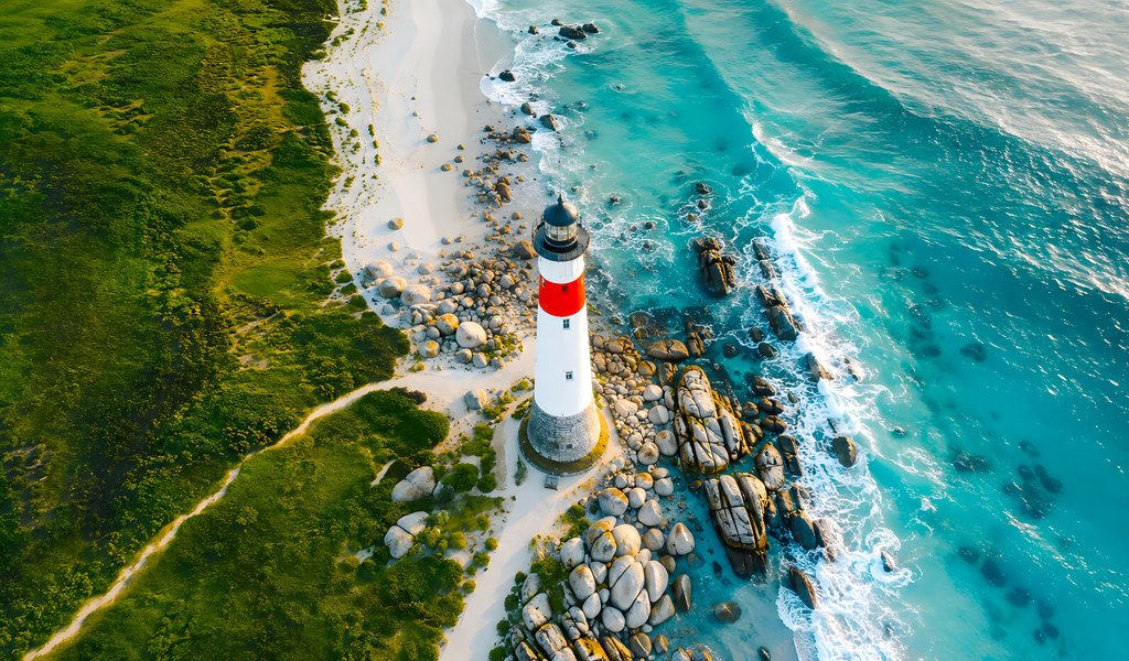 Lighthouse over the sea coast and the sea - WSVGA wallpapers in 1024x600 resolution