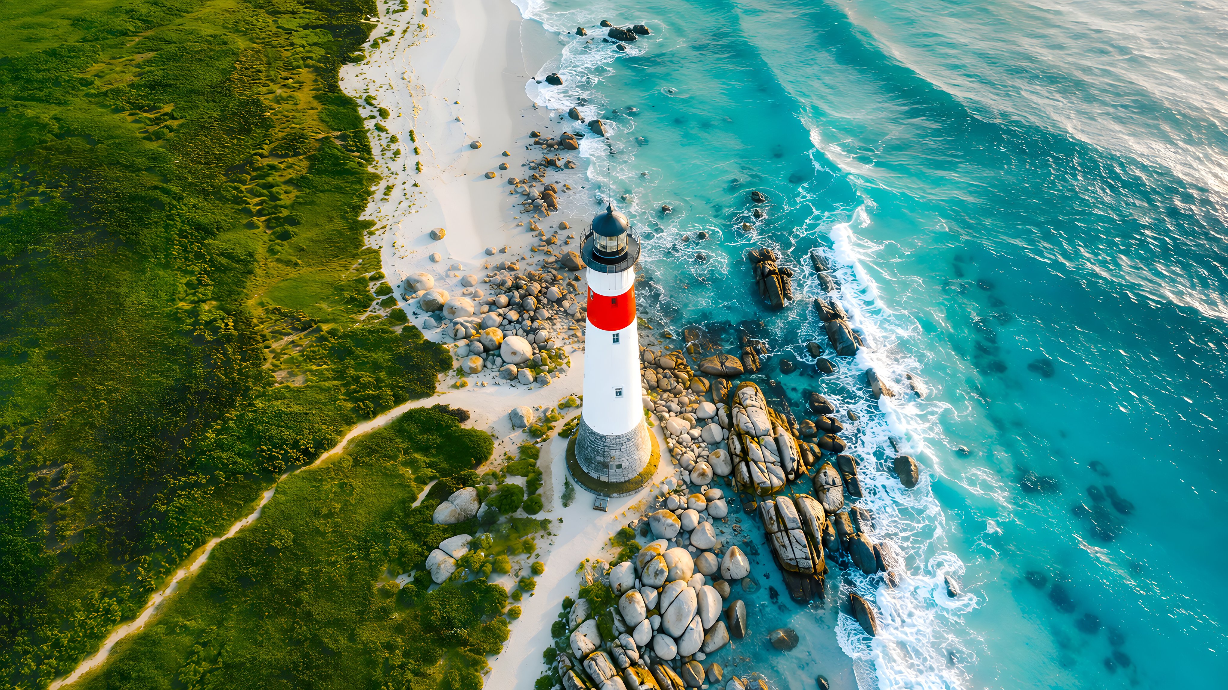 Lighthouse over the sea coast and the sea - Wallpapers for Apple iMac 21.5″ in 4096x2304 resolution