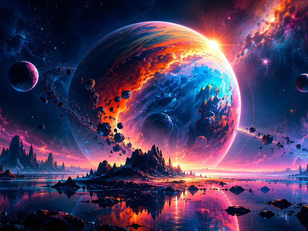Extraterrestrial Planet Over Mountains - XVGA wallpapers in 1024x768 resolution