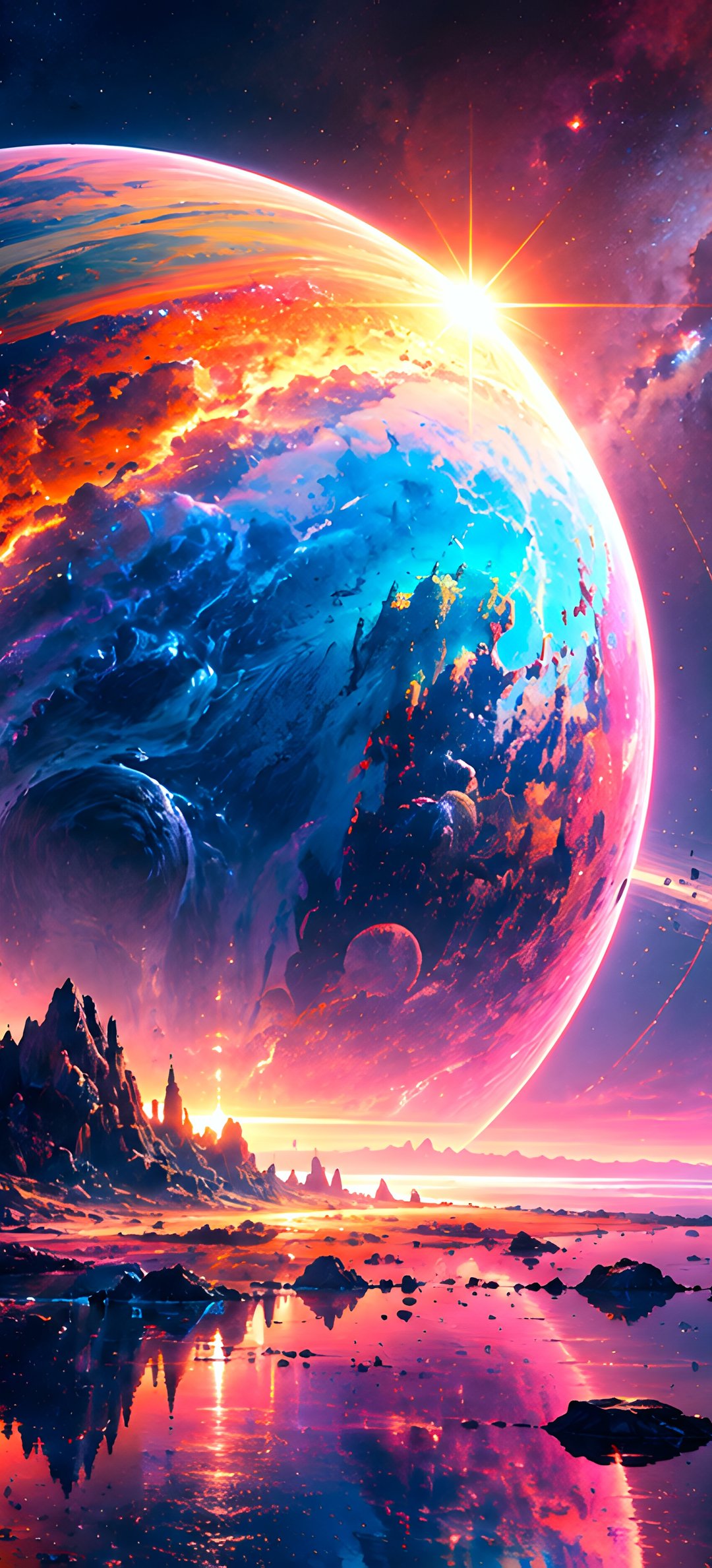 Extraterrestrial Planet Over Mountains - Wallpapers for Honor/Huawei in 1080x2376 resolution