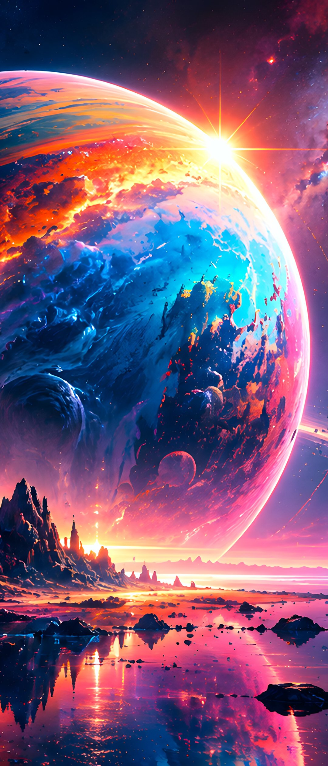 Extraterrestrial Planet Over Mountains - Wallpapers for Samsung Galaxy Z Flip7, Sony Xperia 5 II/5 III/5 V/10 IV/10 V, Xiaomi Mix Fold 3 in 1080x2520 resolution