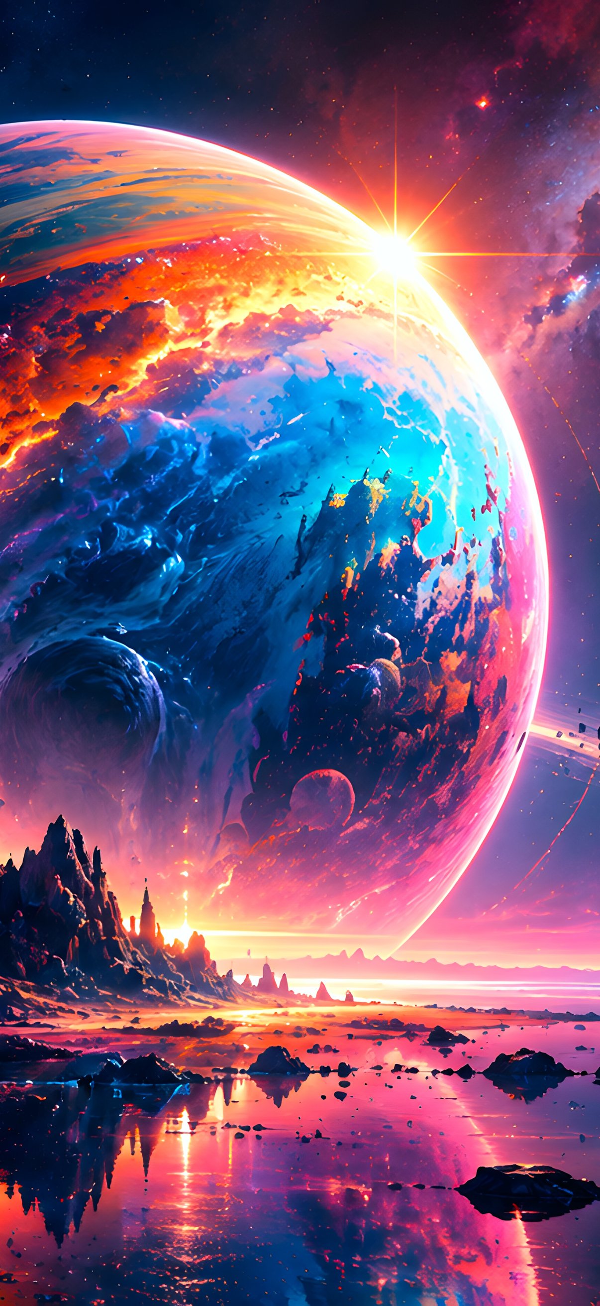 Extraterrestrial Planet Over Mountains - Wallpapers for iPhone 18 Pro/18/17 Pro/17/16 Pro in 1206x2622 resolution