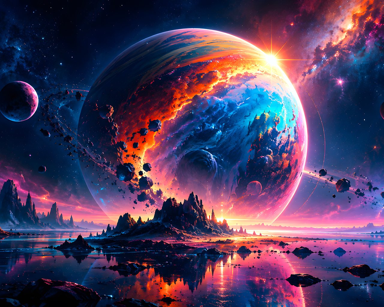 Extraterrestrial Planet Over Mountains - SXGA wallpapers in 1280x1024 resolution