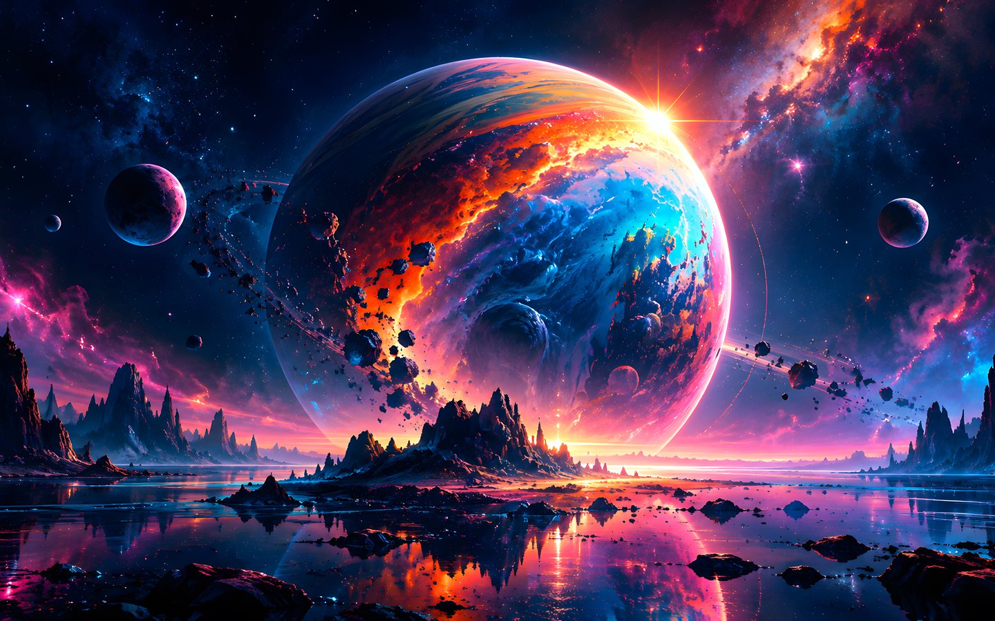 Extraterrestrial Planet Over Mountains - WSXGA wallpapers in 1440x900 resolution