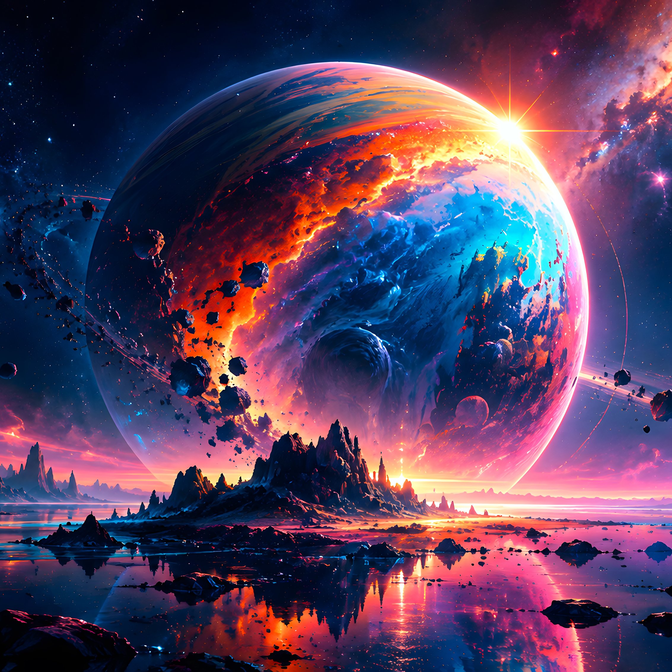 Extraterrestrial Planet Over Mountains - Wallpapers for iPad mini 8.3″ in 2266x2266 resolution