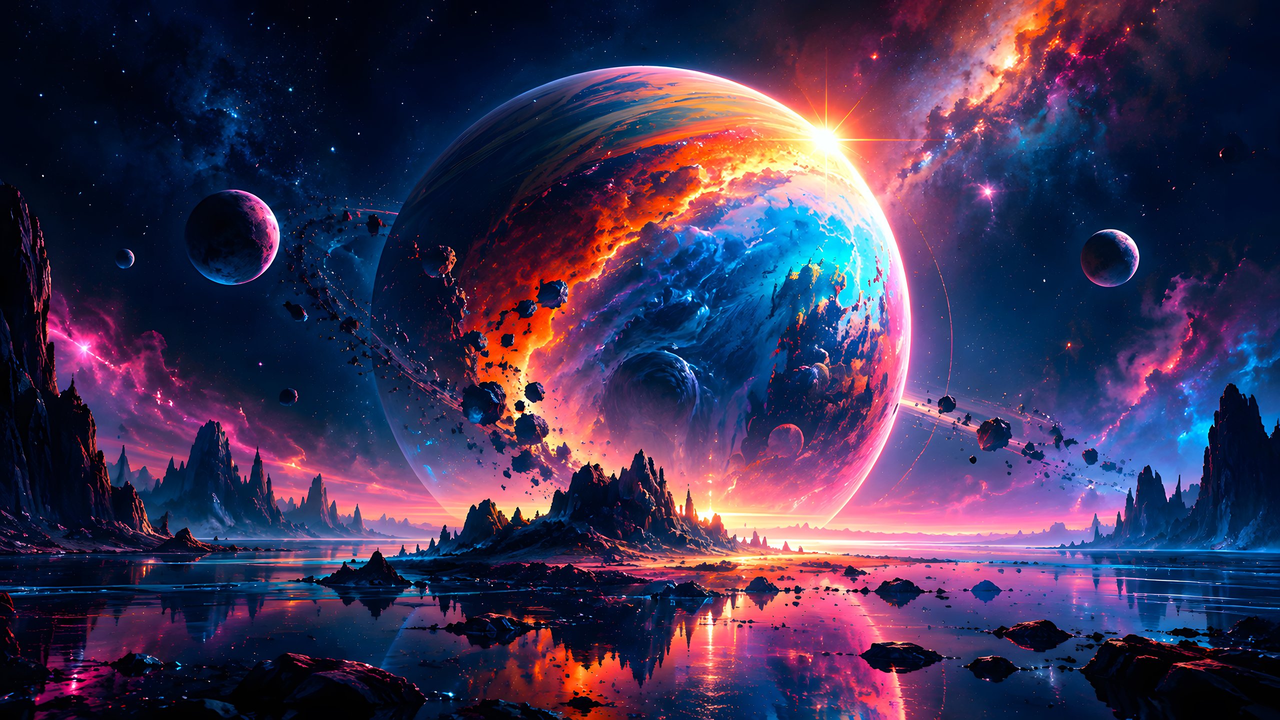 Extraterrestrial Planet Over Mountains - 2K Quad HD wallpapers in 2560x1440 resolution