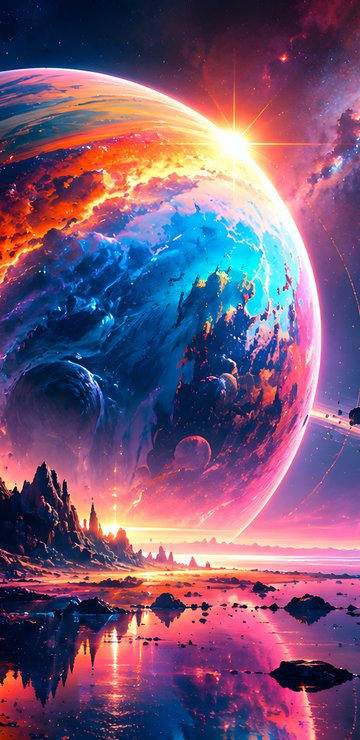 Extraterrestrial Planet Over Mountains - Wallpapers for Samsung in 360x740 resolution