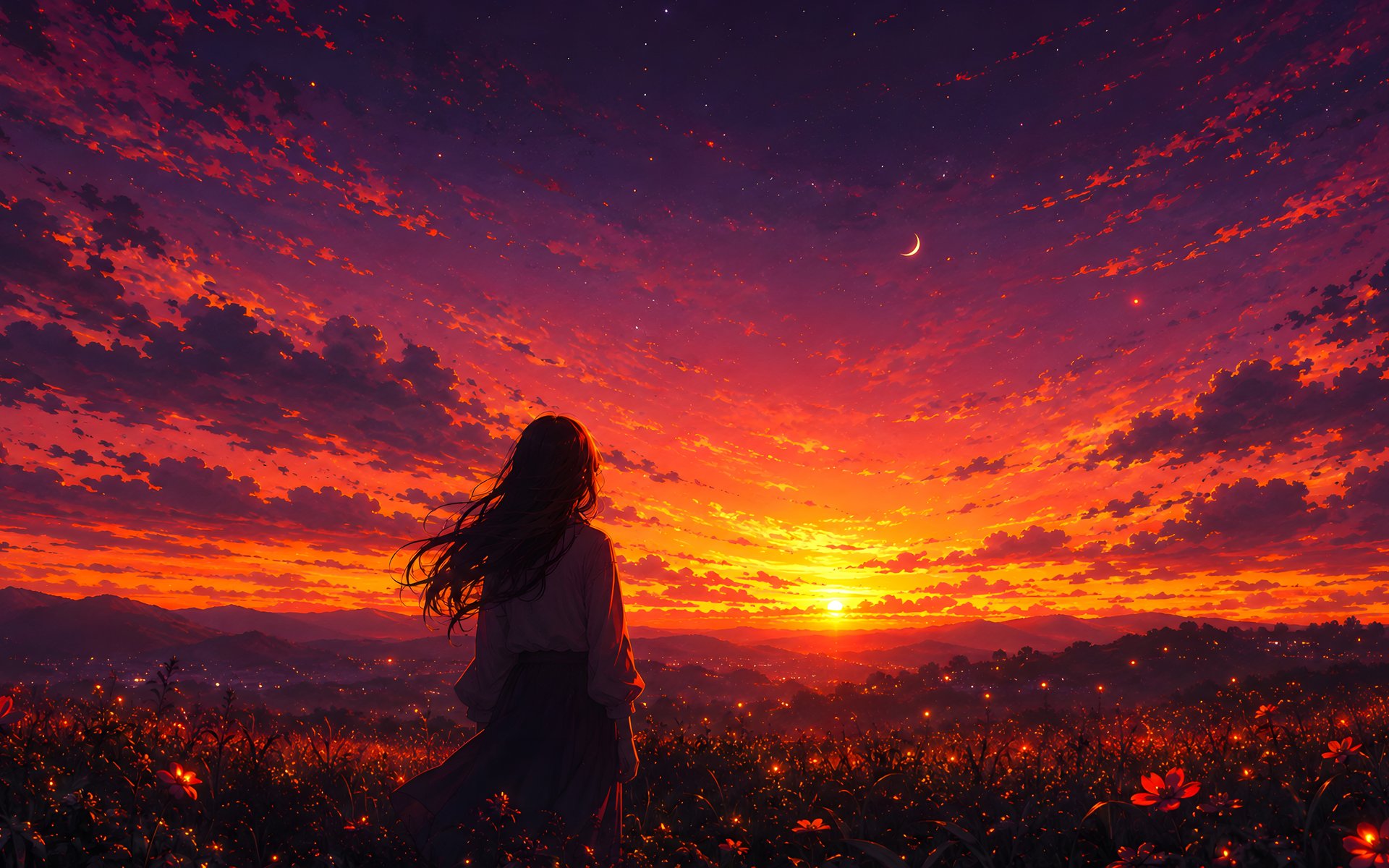 Colorful Sunset Over Mountain Field - WUXGA wallpapers in 1920x1200 resolution