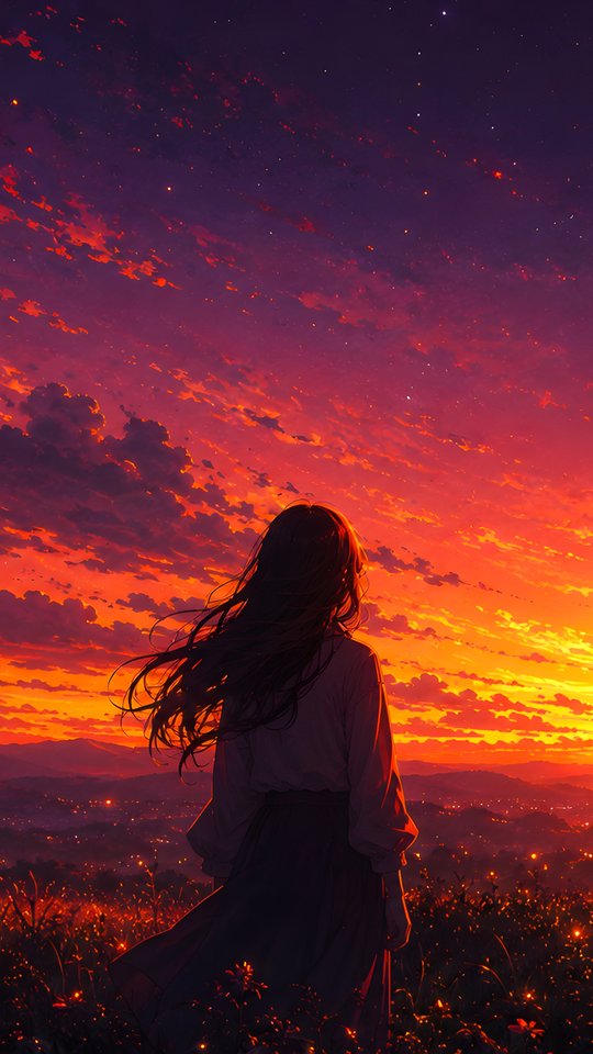 Colorful Sunset Over Mountain Field - Wallpapers for Samsung, HTC, Sony in 540x960 resolution
