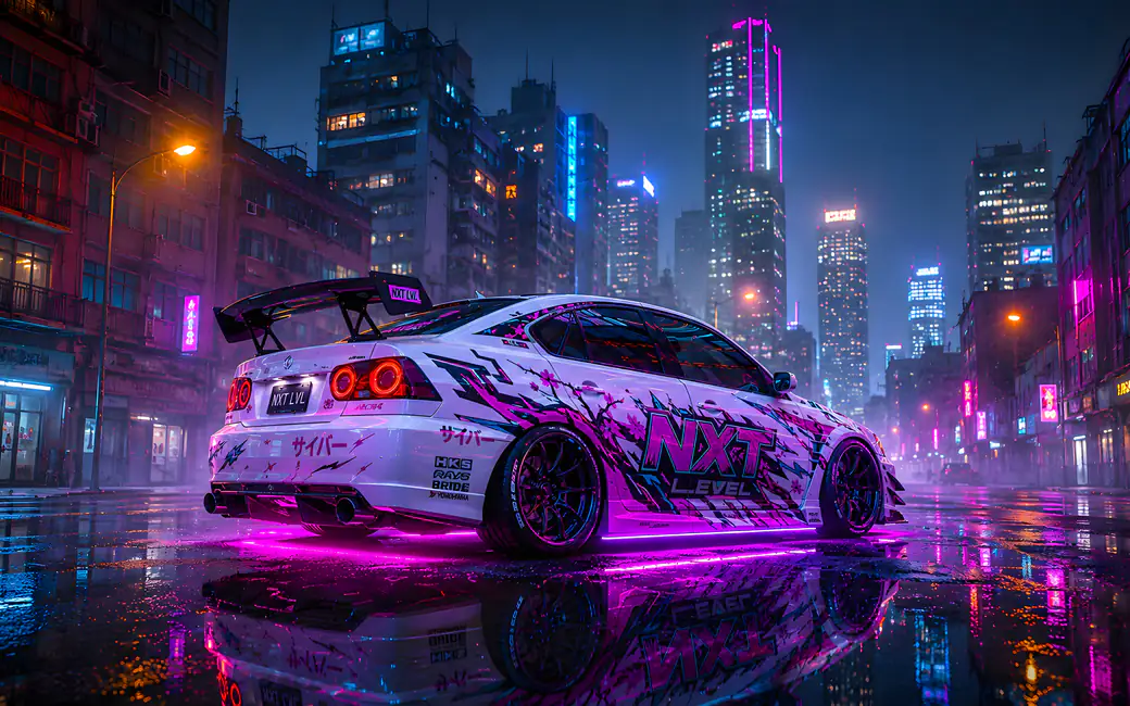 Tuned JDM sedan in Japan — desktop and phone wallpaper, free download