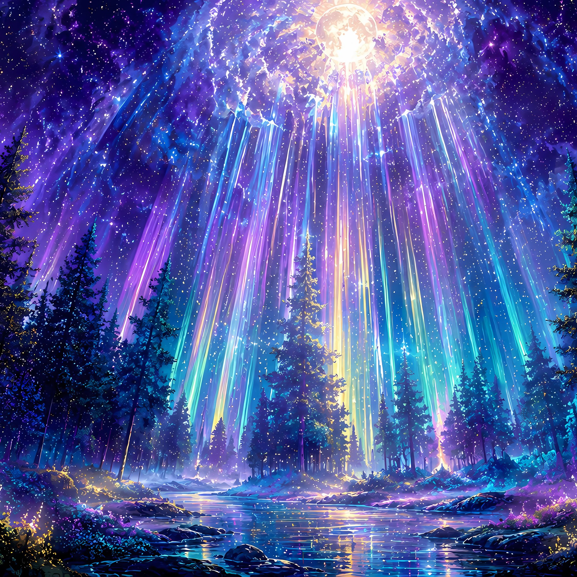 Northern Aurora Over Moonlit Forest - Wallpapers for Samsung/Xiaomi in 2000x2000 resolution