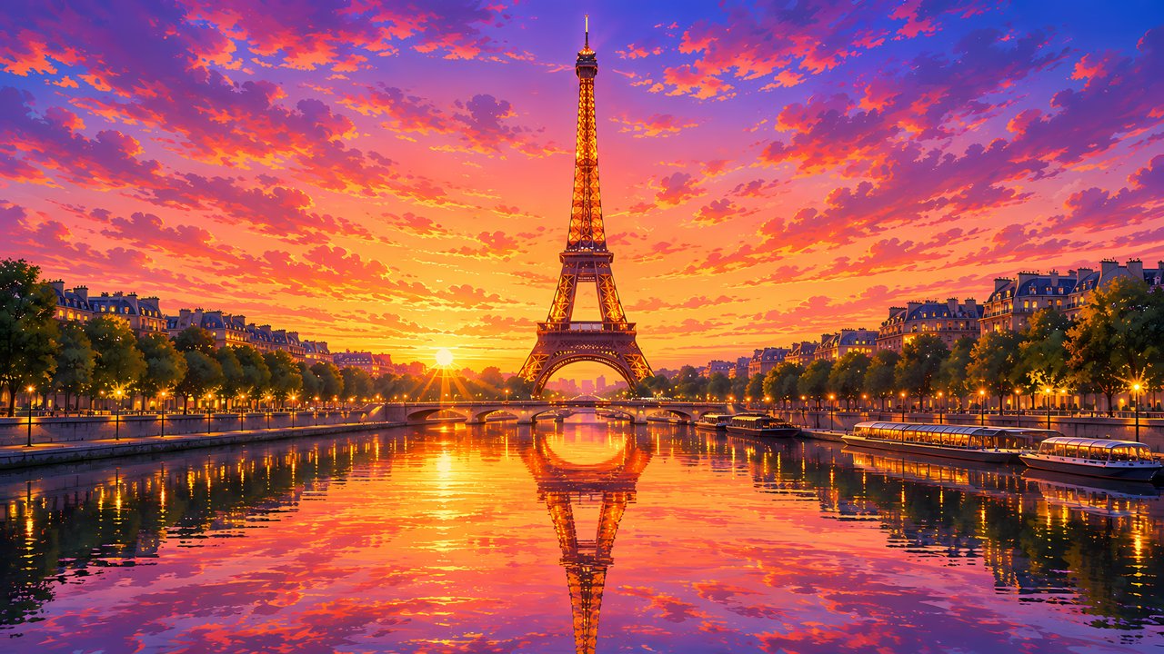 Eiffel Tower at Sunset in Paris - HDV 720p wallpapers in 1280x720 resolution