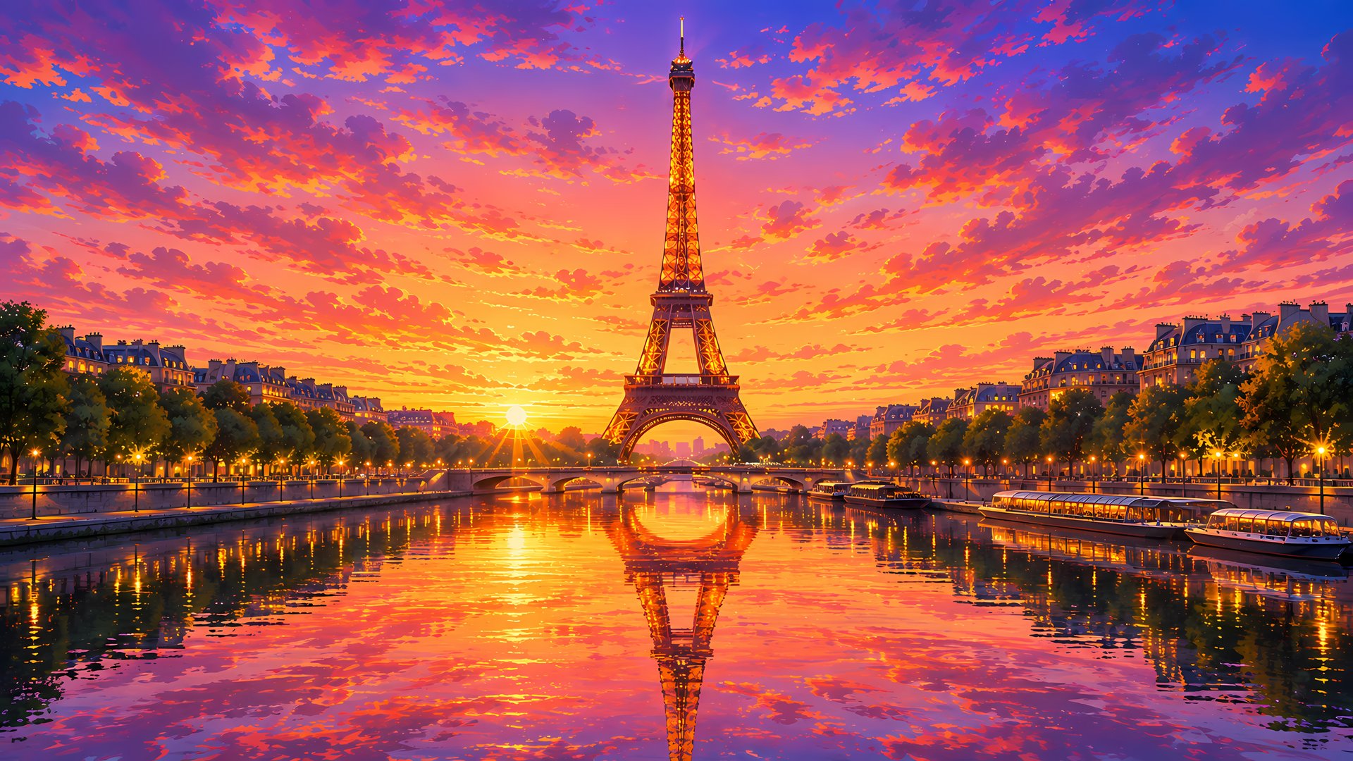Eiffel Tower at Sunset in Paris - Full HD wallpapers in 1920x1080 resolution