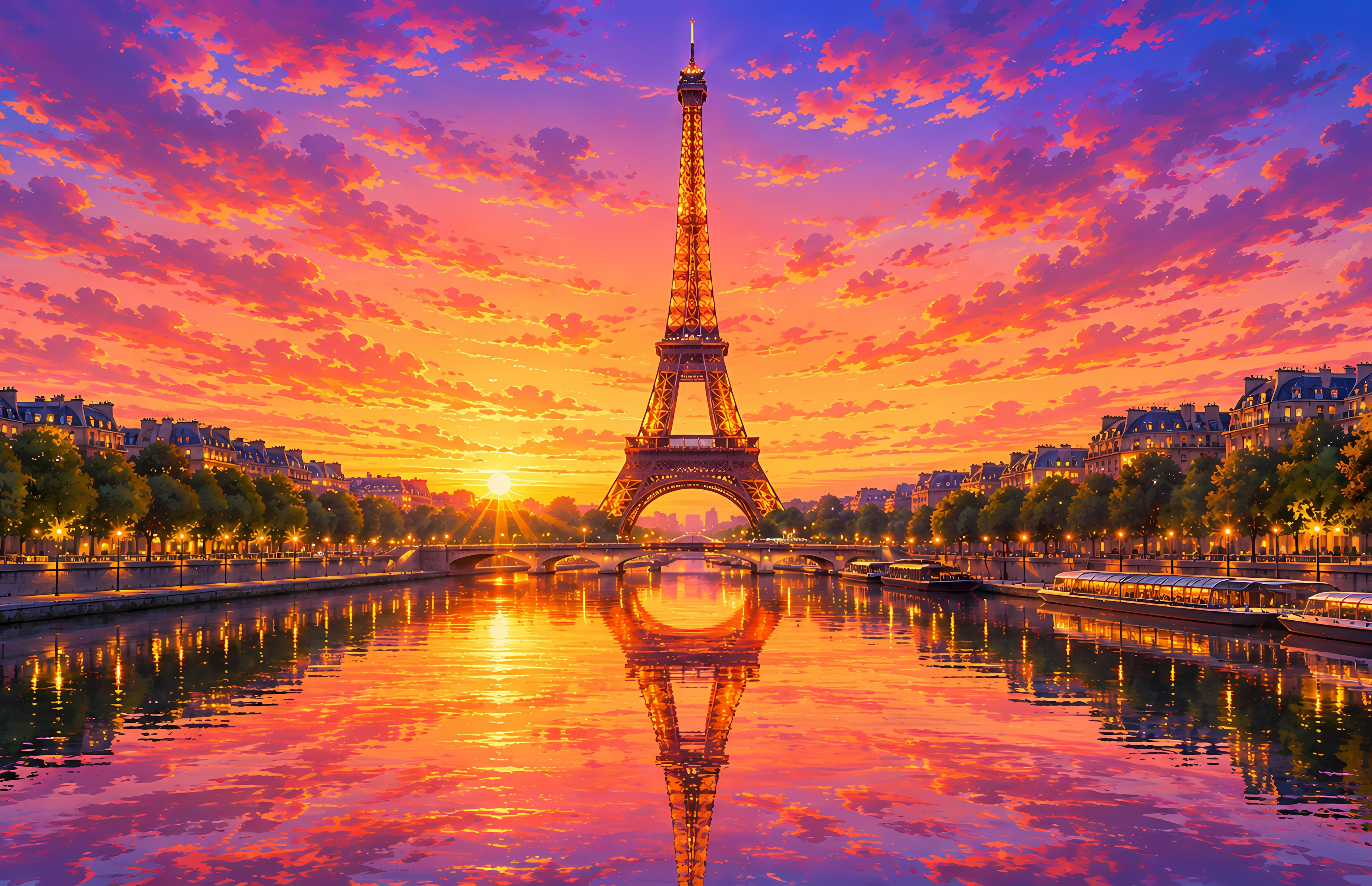 Eiffel Tower at Sunset in Paris - Wallpapers for Apple MacBook 16.2″ in 3456x2234 resolution