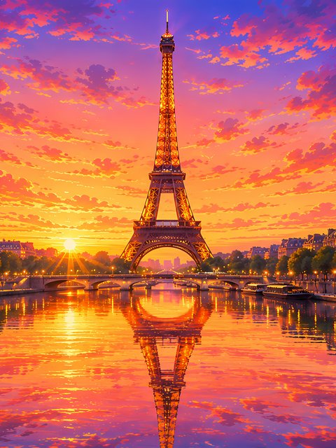 Eiffel Tower at Sunset in Paris - Wallpapers for HTC/BlackBerry in 480x640 resolution