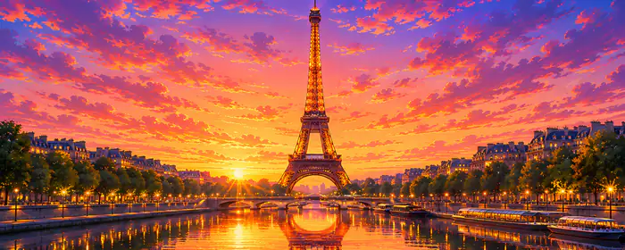 UltraWide 21:9 Clouds wallpapers (2560x1080): Eiffel Tower, Paris, colorful sunset, river