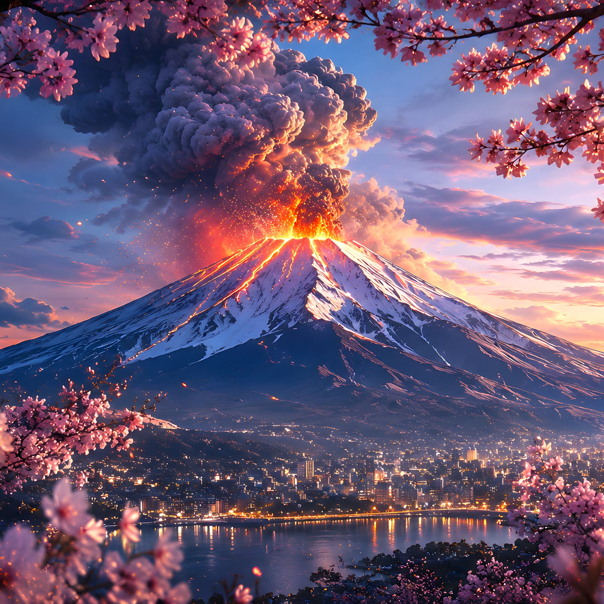 Eruption of Mount Fuji - Wallpapers for Samsung/Xiaomi in 2000x2000 resolution