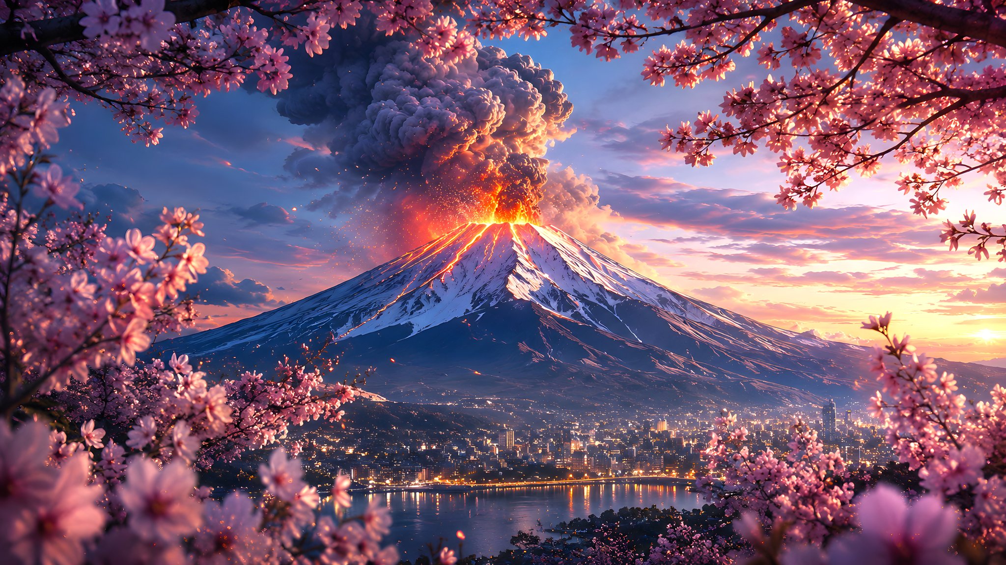 Eruption of Mount Fuji - QWXGA wallpapers in 2048x1152 resolution