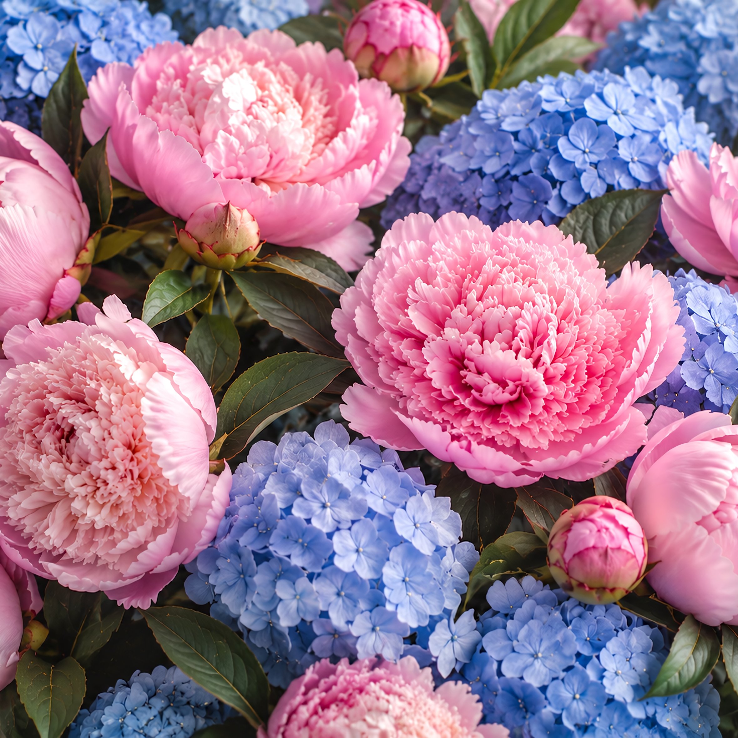 Pink Peonies and Blue Hydrangeas - Wallpapers for iPad Air 10.9″ in 2360x2360 resolution