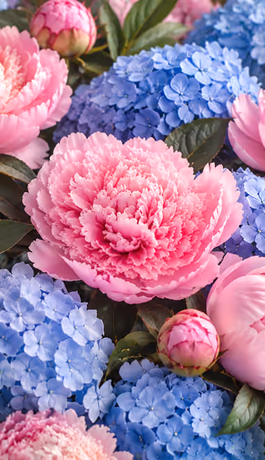 Peonies Wallpapers for Samsung Galaxy Z Flip6, Motorola Razr 2025 (1080x2640): peonies, hydrangea, flowers, close-up