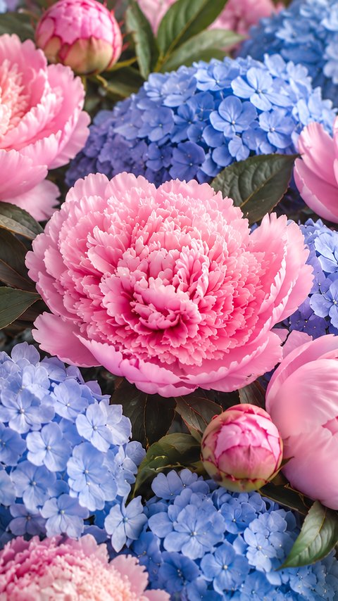 Pink Peonies and Blue Hydrangeas - Wallpapers for LG/ASUS in 480x854 resolution