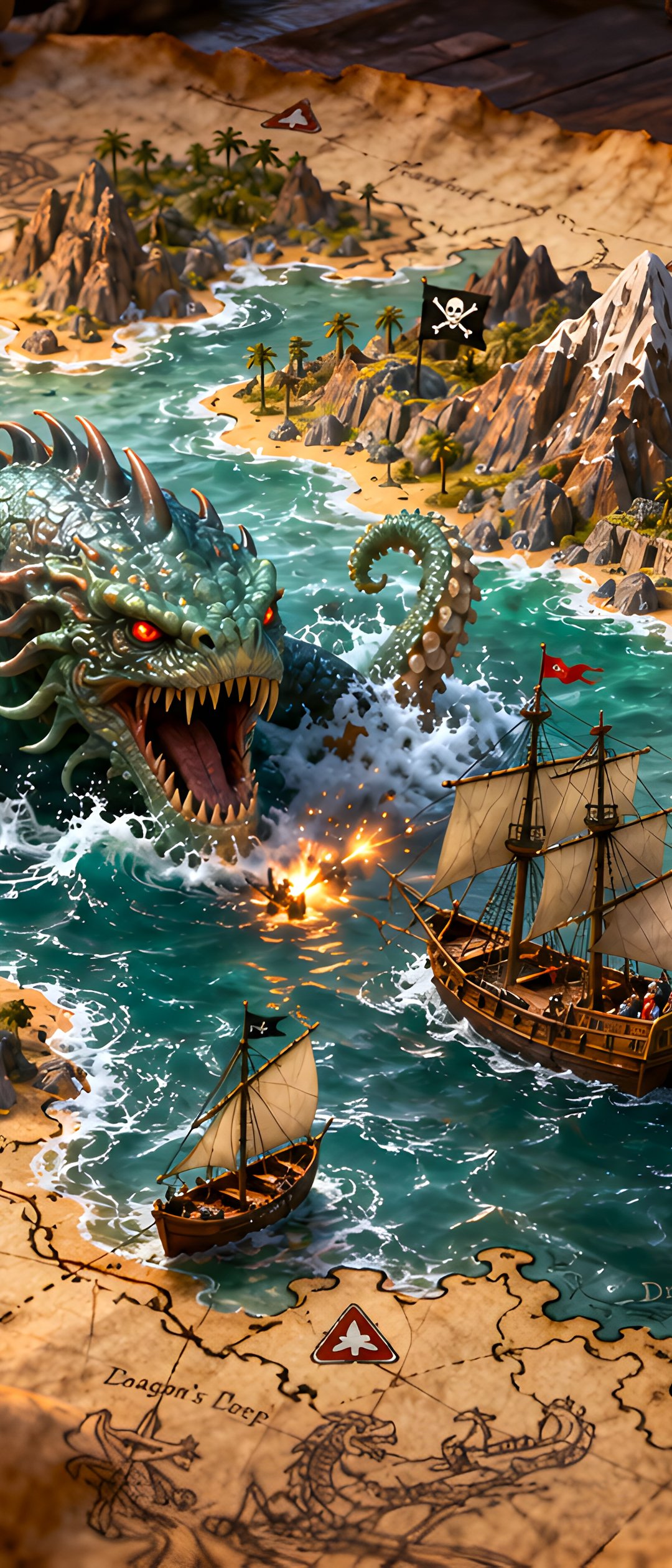 Fantasy Map with a Sea Monster - Wallpapers for Samsung Galaxy Z Flip7, Sony Xperia 5 II/5 III/5 V/10 IV/10 V, Xiaomi Mix Fold 3 in 1080x2520 resolution