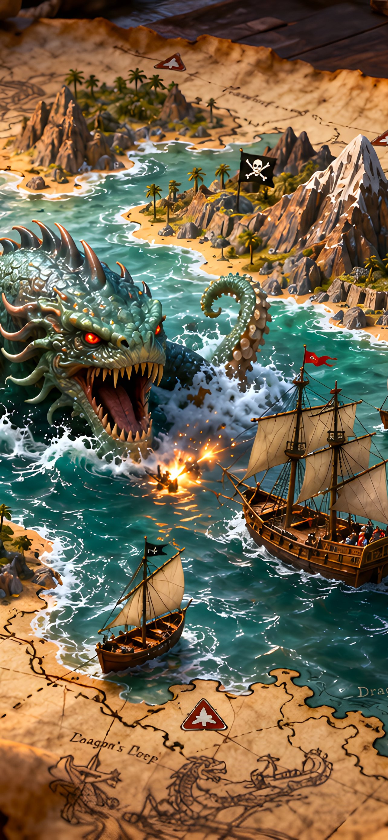 Fantasy Map with a Sea Monster - Wallpapers for iPhone 13 Pro Max/12 Pro Max/14 Plus in 1284x2778 resolution