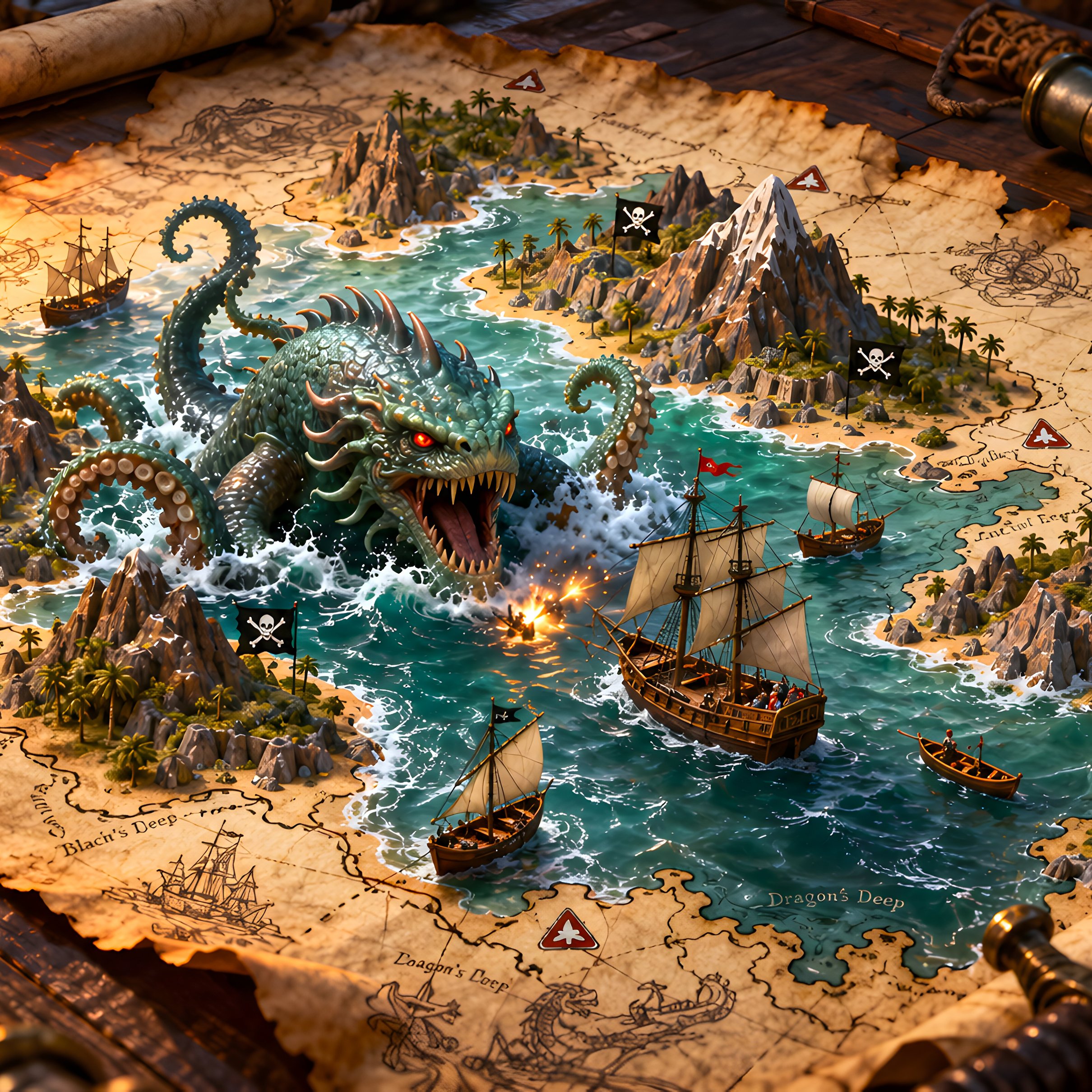 Fantasy Map with a Sea Monster - Wallpapers for iPad Pro 11″ 2024 in 2420x2420 resolution
