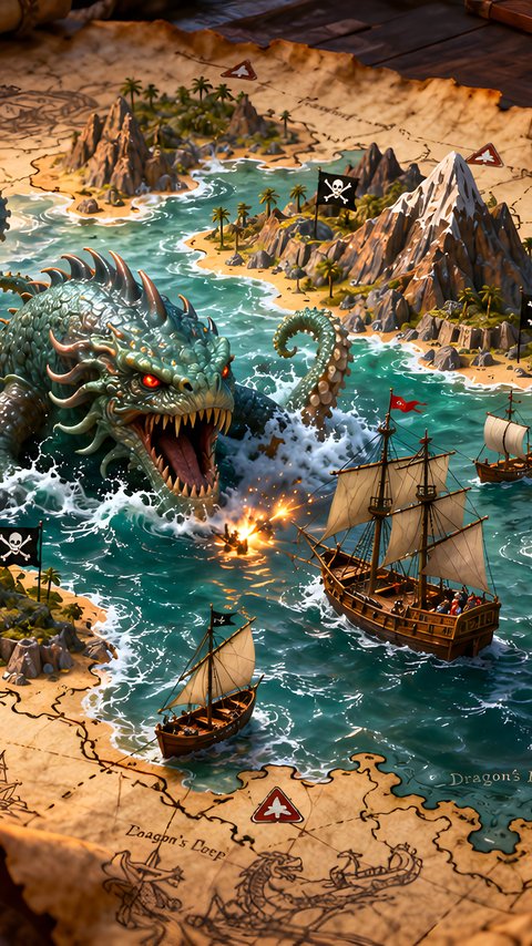 Fantasy Map with a Sea Monster - Wallpapers for LG/ASUS in 480x854 resolution