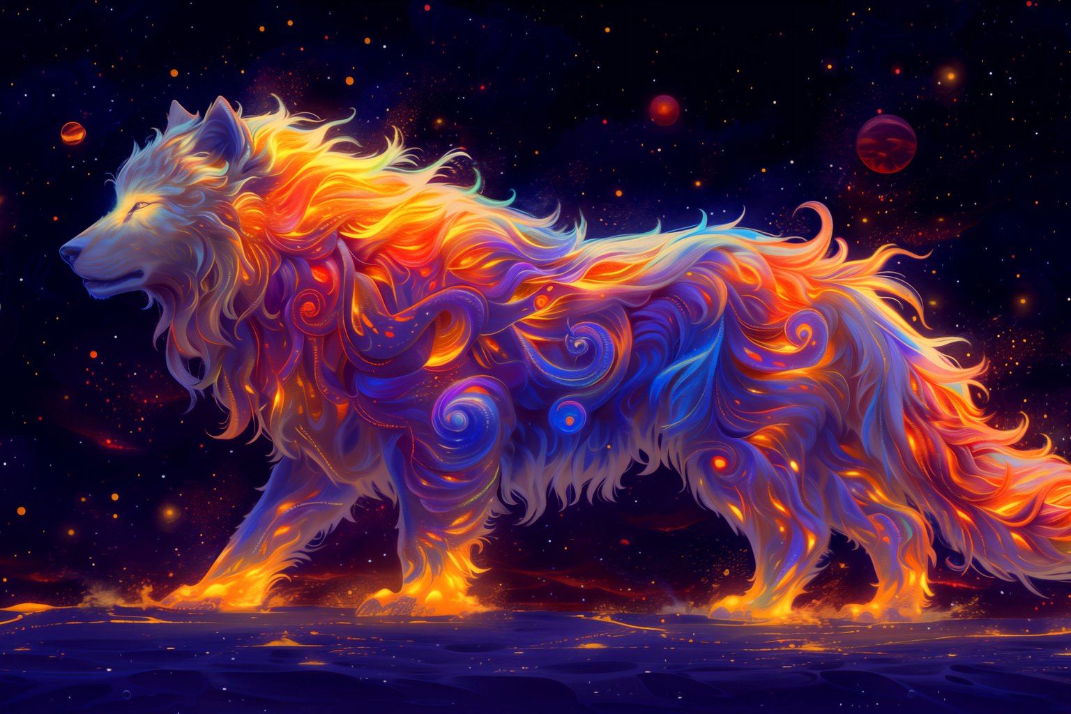 Fantasy wolf glowing with fiery patterns - Microsoft Surface 12.4″ wallpapers in 1536x1024 resolution