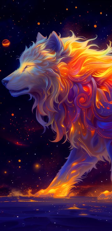 Fantasy wolf glowing with fiery patterns - Wallpapers for Samsung in 360x740 resolution