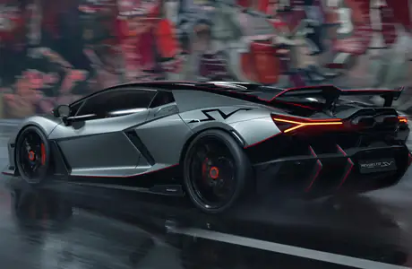 WXGA_1280 обои Lamborghini (1280x800): Lamborghini Revuelto SV, дождь, дорога, скорость