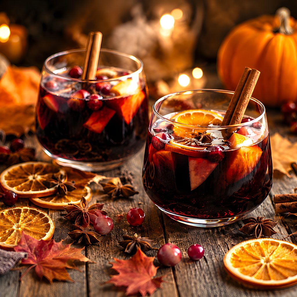Glasses with mulled wine, orange and cinnamon - Wallpapers for Apple iPad 1 in 1024x1024 resolution