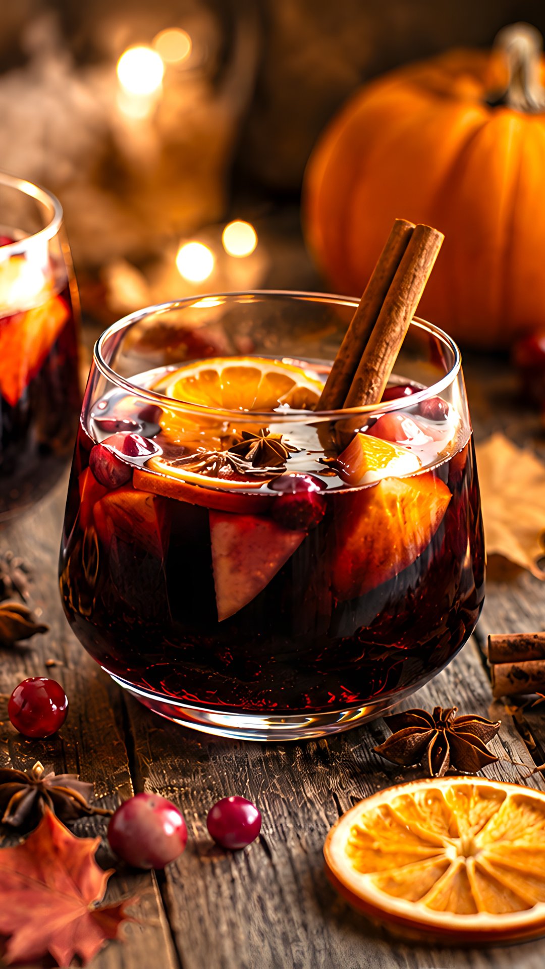 Glasses with mulled wine, orange and cinnamon - Wallpapers for Samsung, Honor, Sony in 1080x1920 resolution