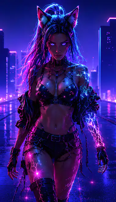 Confidence Wallpapers for iPhone 4/4S (640x960): cyberpunk, woman, cybernetic implants, fox ears