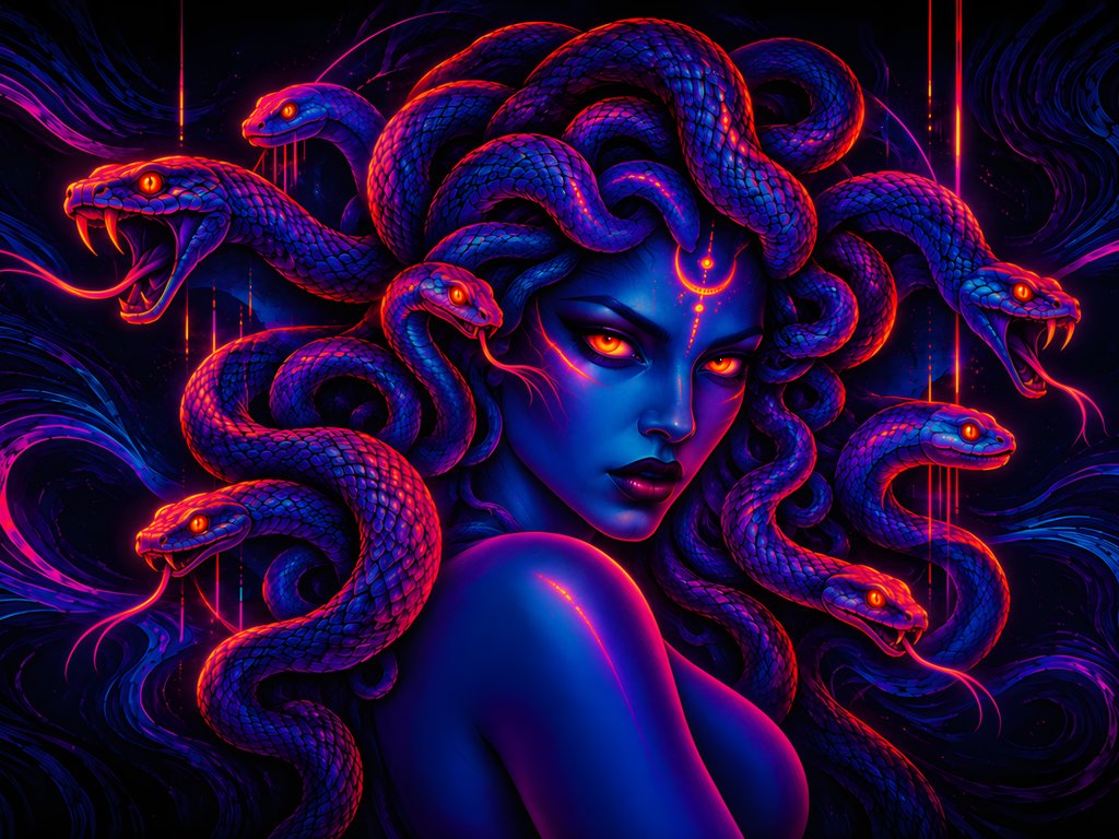 Gorgon with Snakes in Darkness - XVGA wallpapers in 1024x768 resolution