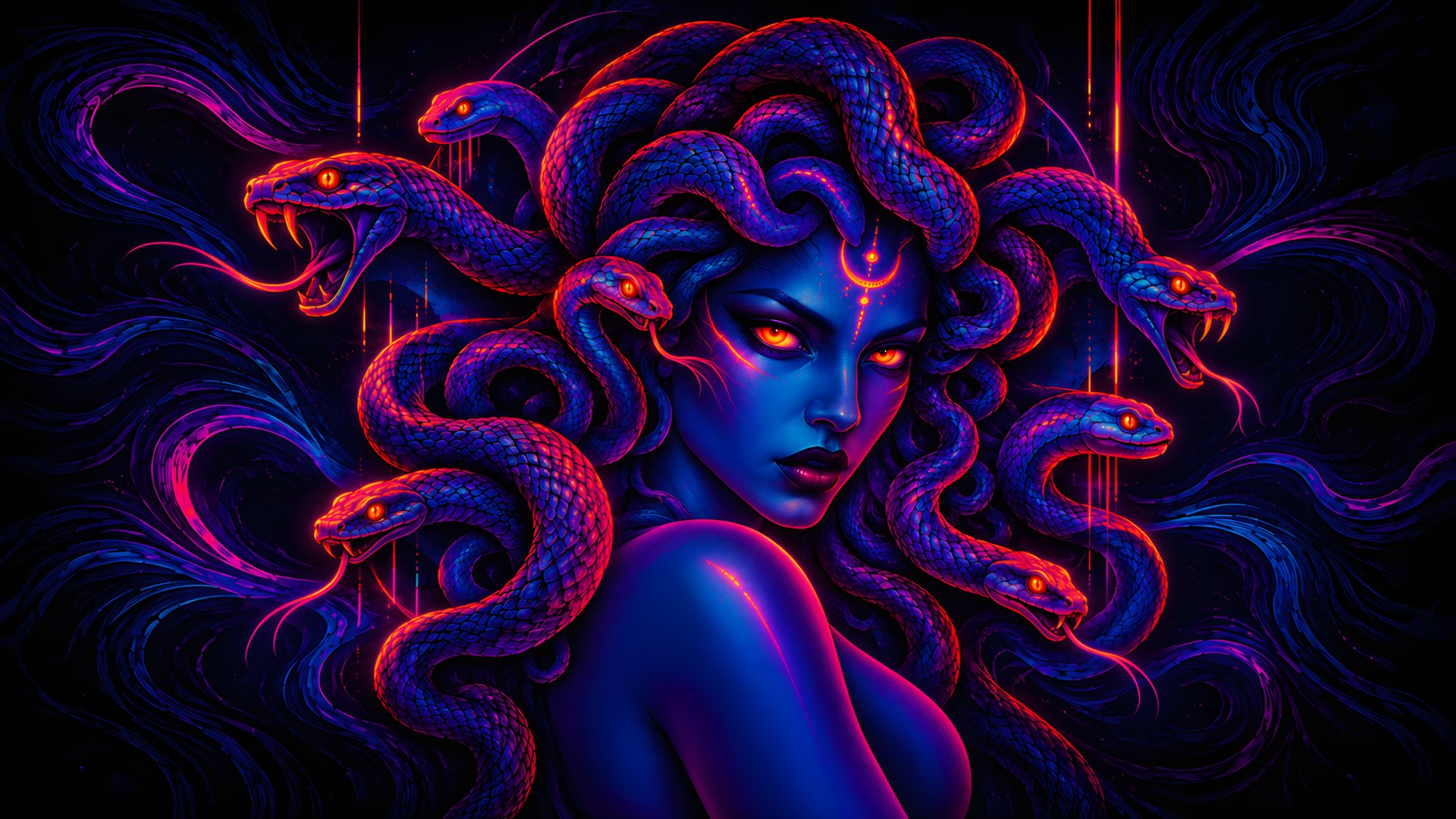 Gorgon with Snakes in Darkness - Full HD wallpapers in 1920x1080 resolution