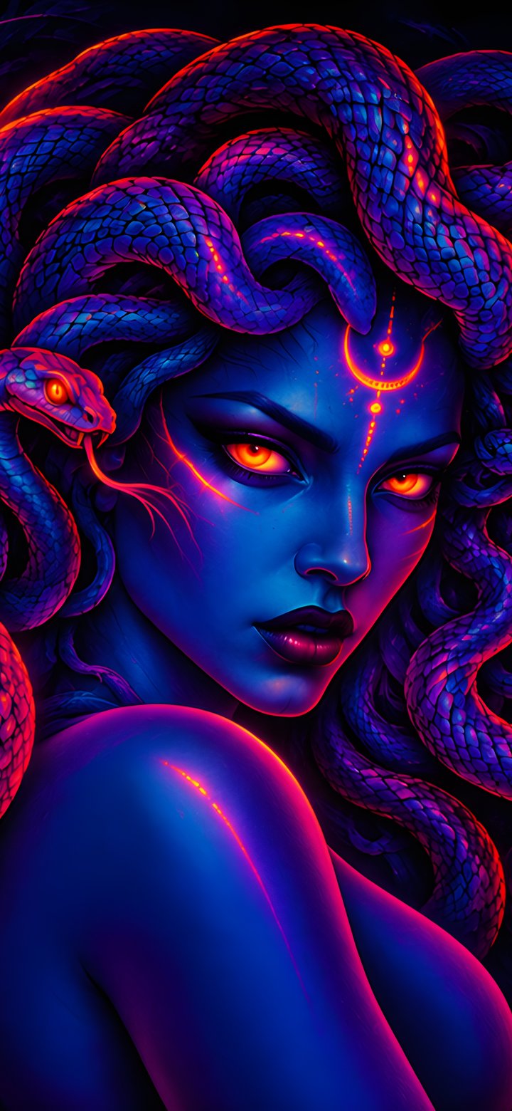 Gorgon with Snakes in Darkness - Wallpapers for Samsung Galaxy A11/A20e/A20/M11, Xiaomi Redmi 9A/9C, POCO C40 in 720x1560 resolution
