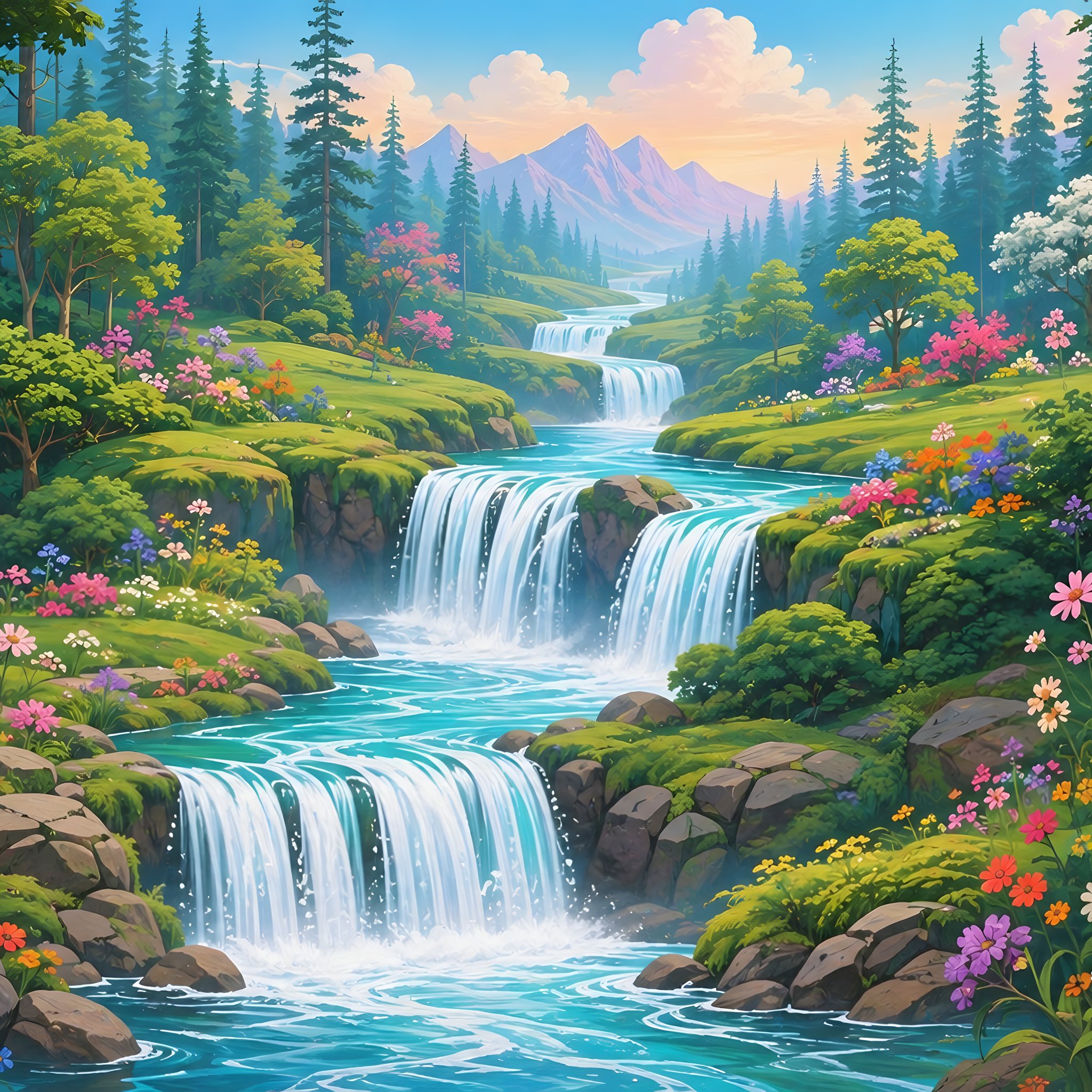 Fantasy Forest Stream Waterfalls - Wallpapers for iPad Retina in 2048x2048 resolution