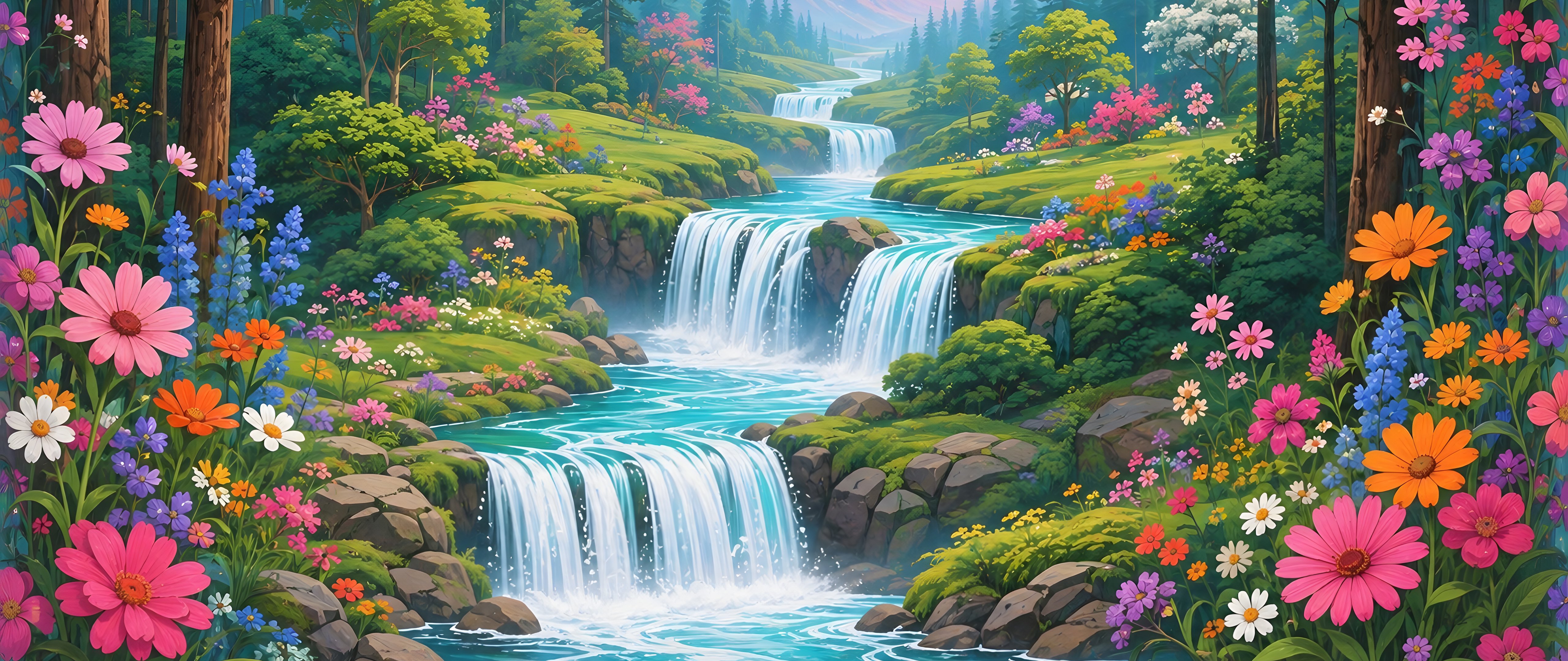 Fantasy Forest Stream Waterfalls - 5K2K UltraWide 21:9 wallpapers in 5120x2160 resolution