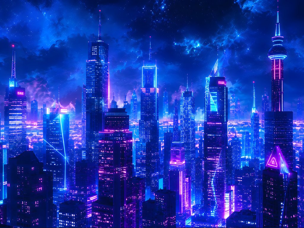 Neon metropolis in the neon night - XVGA wallpapers in 1024x768 resolution