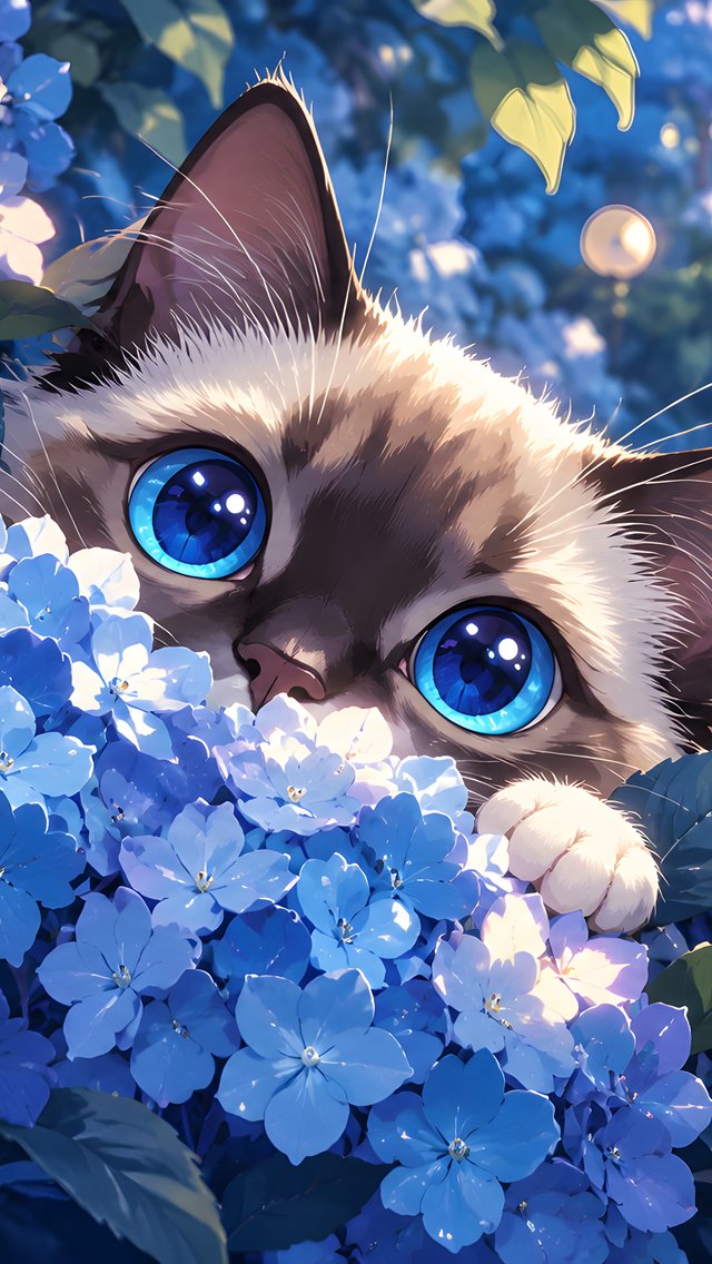 Котёнок с голубыми глазами в саду - Обои для iPhone 5/5S/5C/SE в разрешении 640x1136