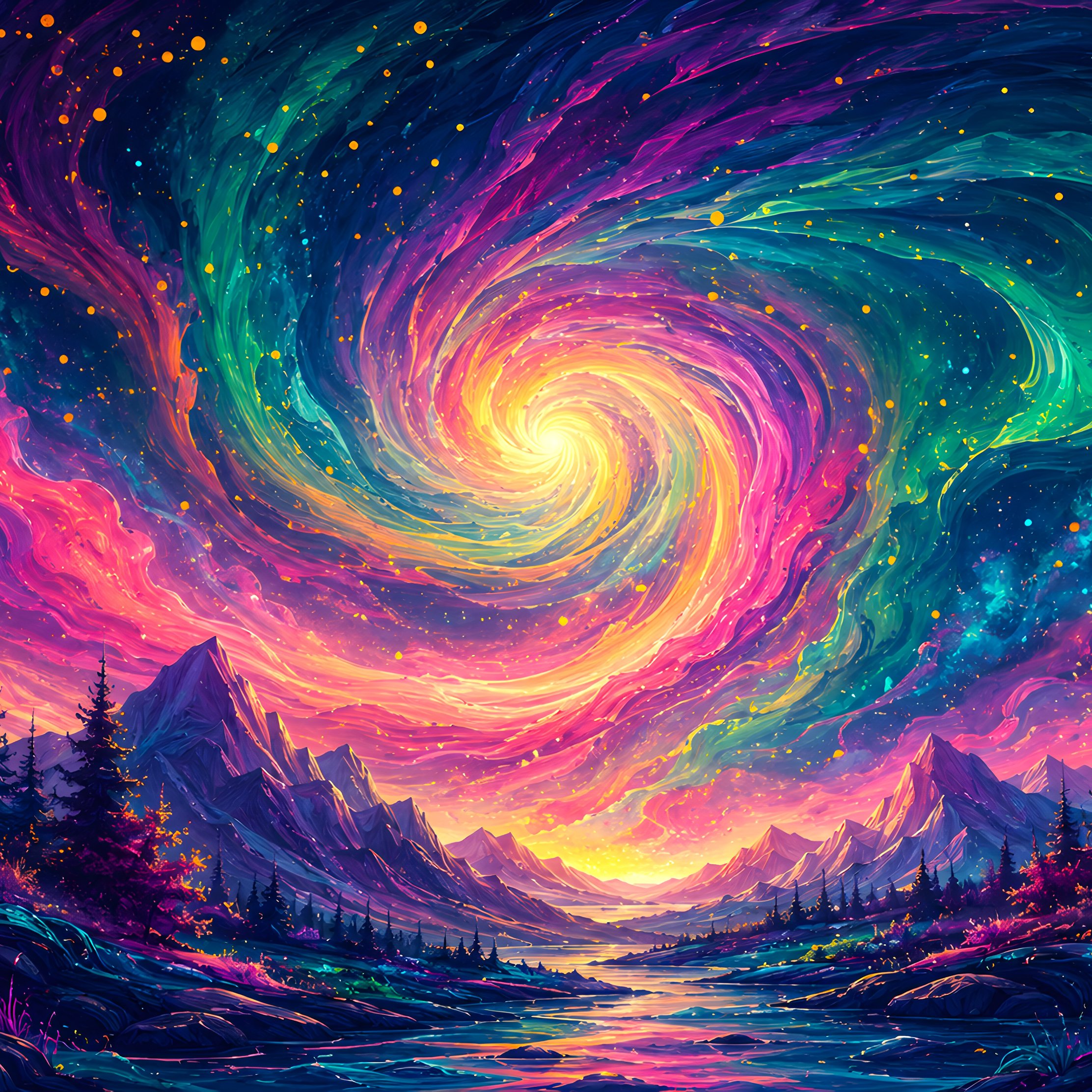 Aurora Over Mountains and River - Wallpapers for iPad Pro 10.5″ in 2224x2224 resolution