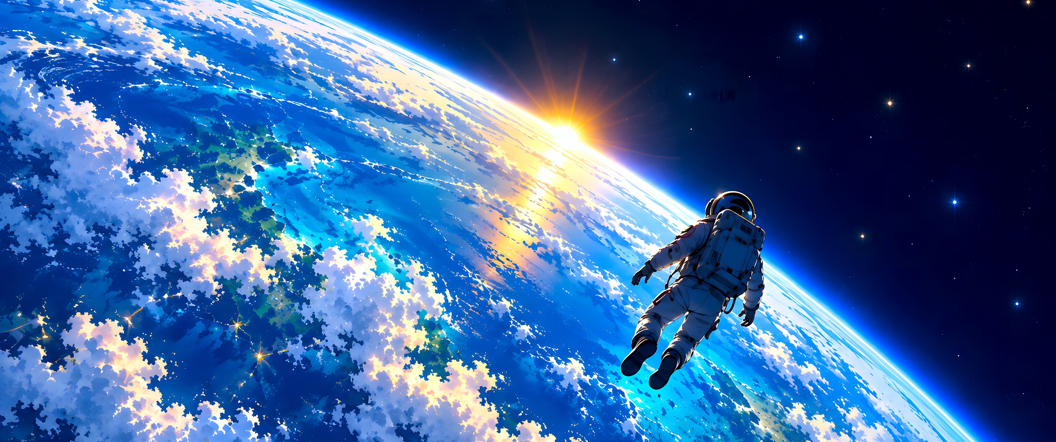 Astronaut Above Earth in Orbit - UltraWide 21:9 wallpapers in 3440x1440 resolution